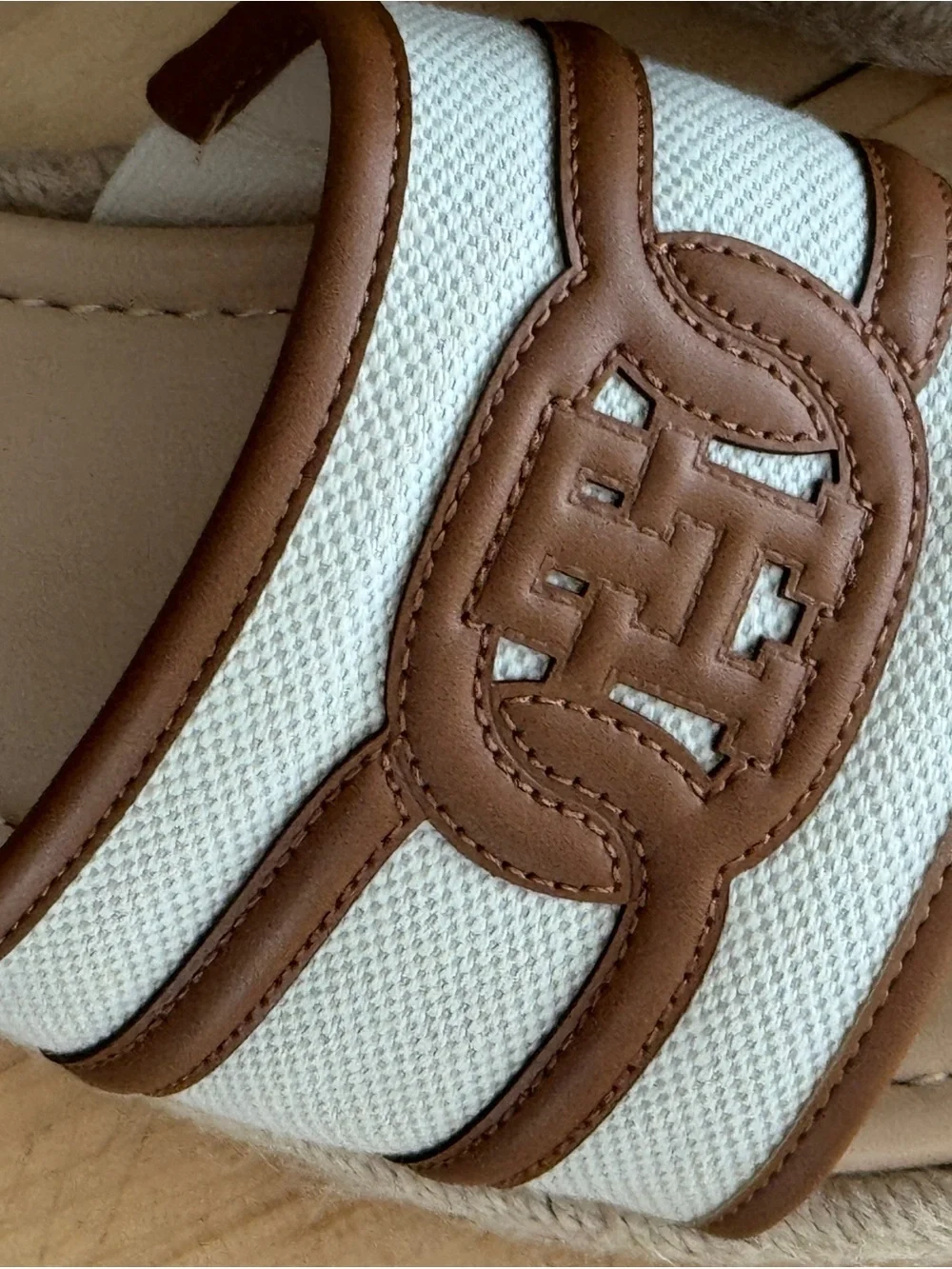 Tommy Hilfiger Cream and Tan Espadrille Slide Sandals Hadjea Slip On